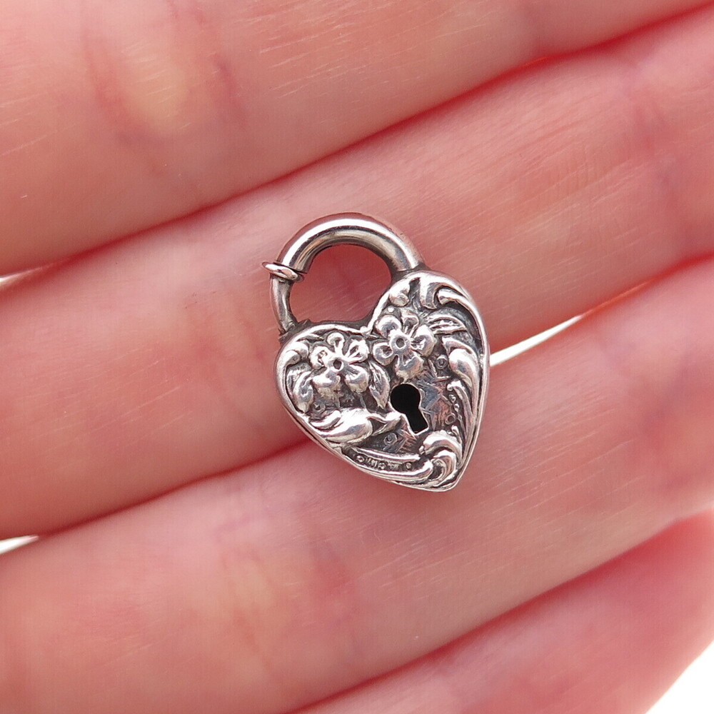 Walter Lampl 925 Sterling Silver Antique Art Deco Heart Lock Charm Pendant